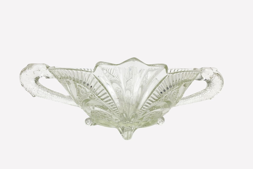 Victorian Pressed Glass Decorative Bowl with Ornate Handles