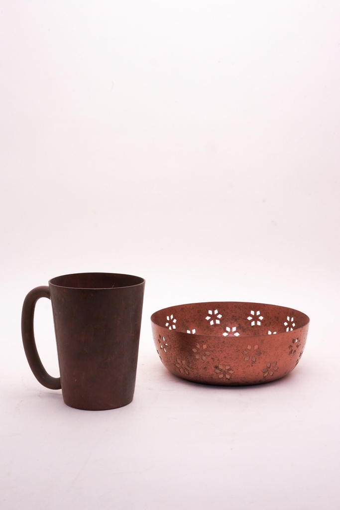 Rustic Metal Mug and Floral Cutout Bowl Set