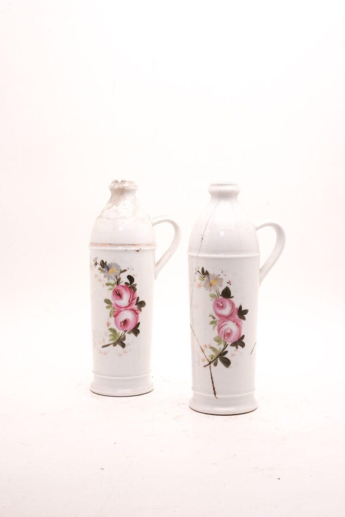 Antique White Floral Porcelain Creamers with Handles