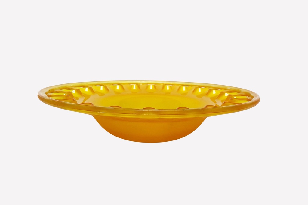 Amber Glass Serving Bowl with Scalloped Rim Design