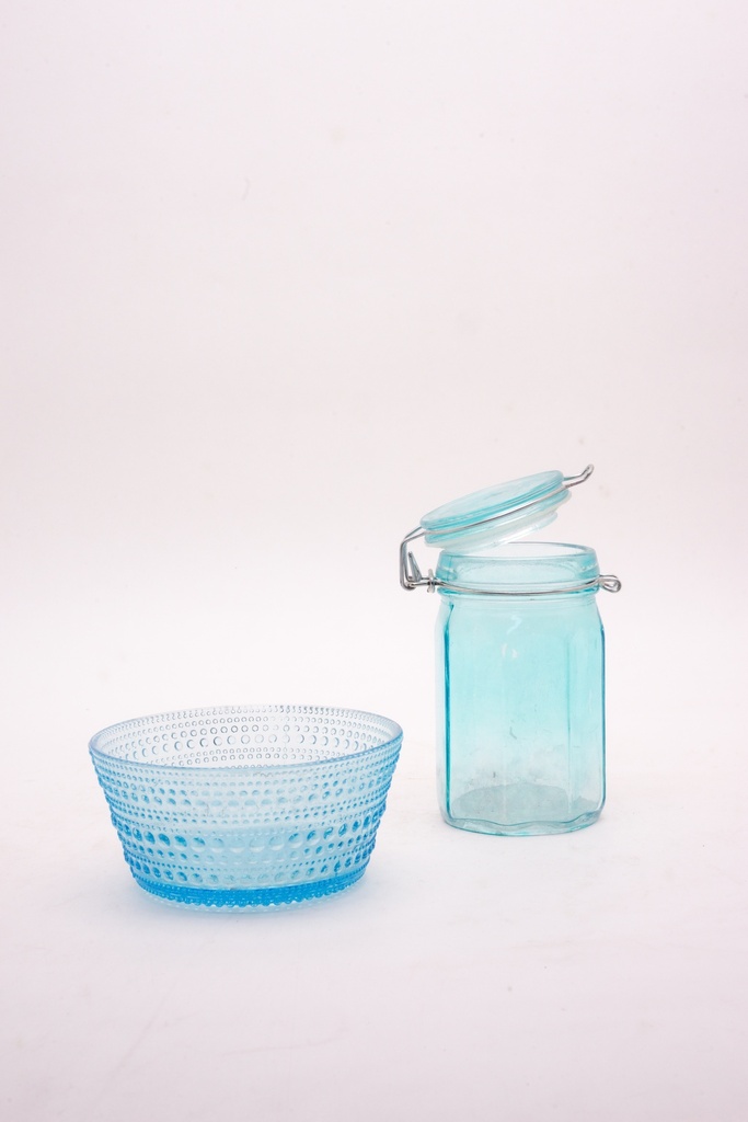 Vintage Aqua Glass Bowl and Canister Set