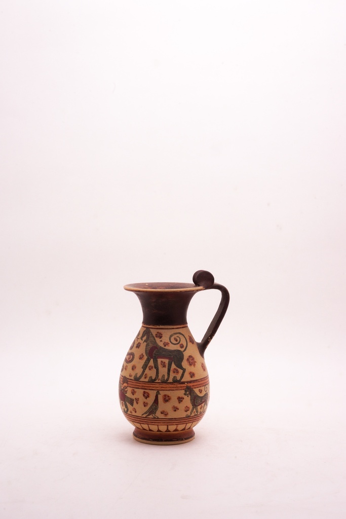 Hand-Painted Greek Ceramic Pitcher with Animal Motif