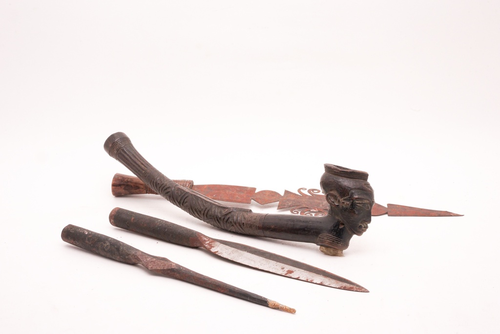 Tribal Ceremonial Blades and Carved Pipe