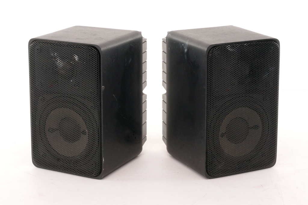 Black Rectangular Speaker Pair With Mesh Grilles