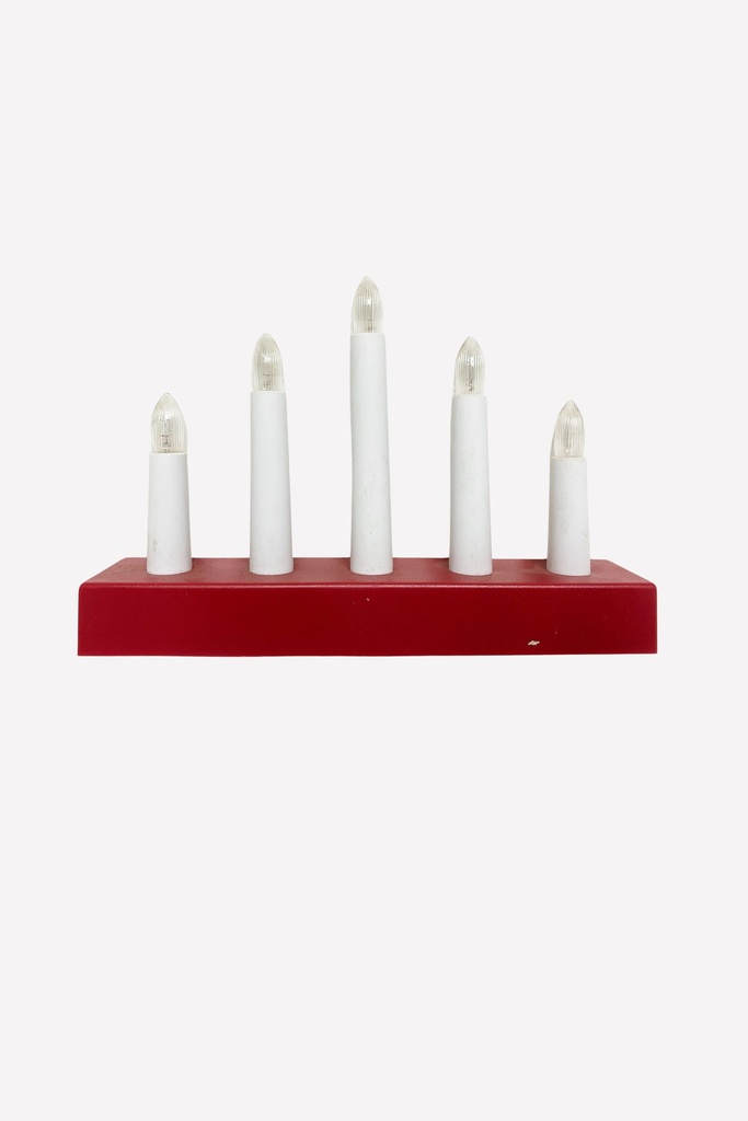 Minimalist Red Wooden Candle Holder with White Faux Candles