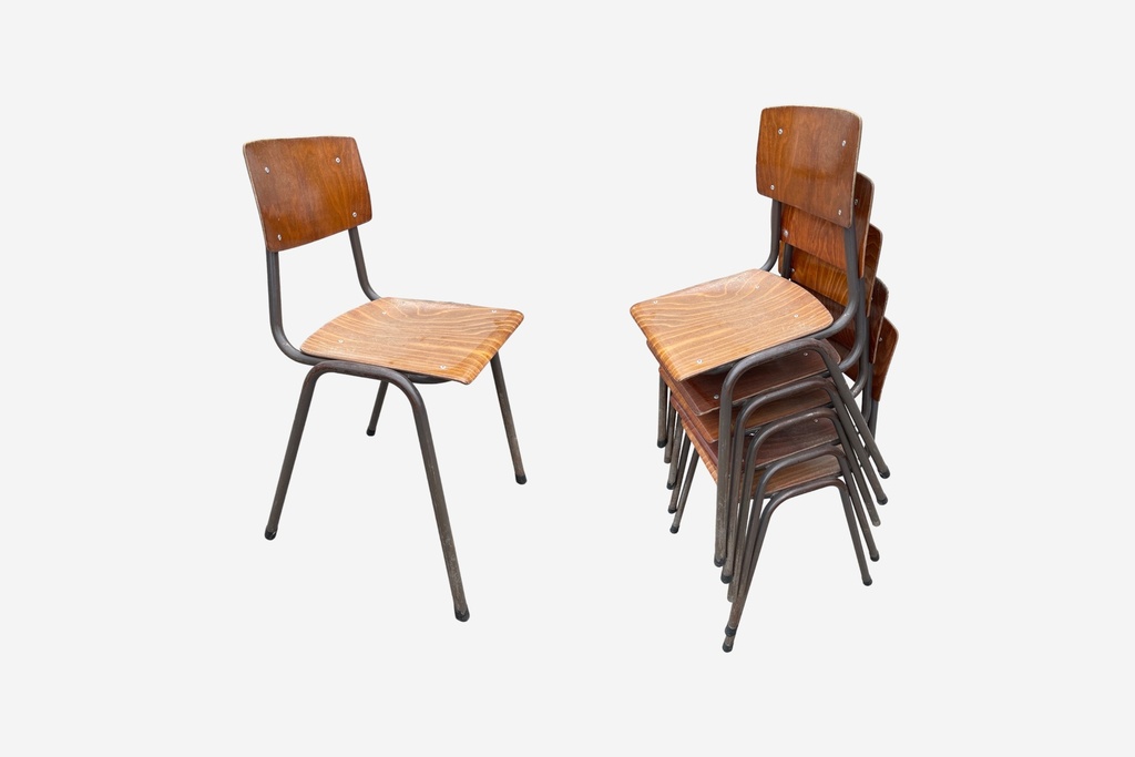 Vintage Stacking School Chairs with Metal Frames