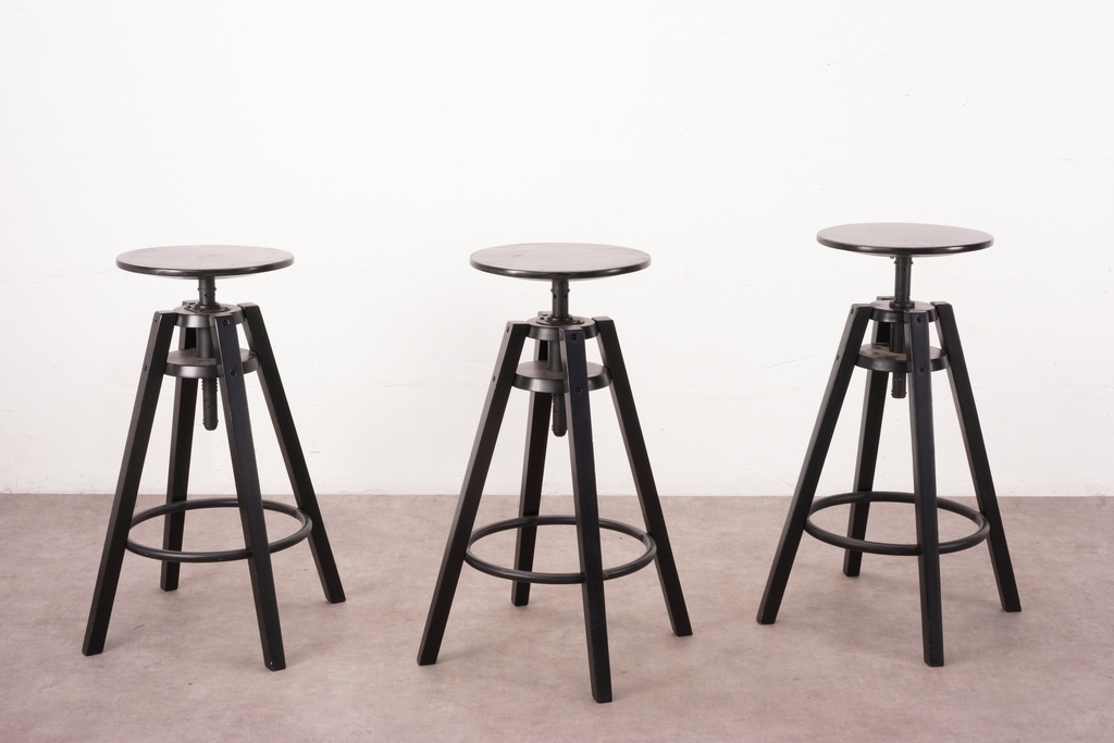 Industrial Adjustable Black wood Stool