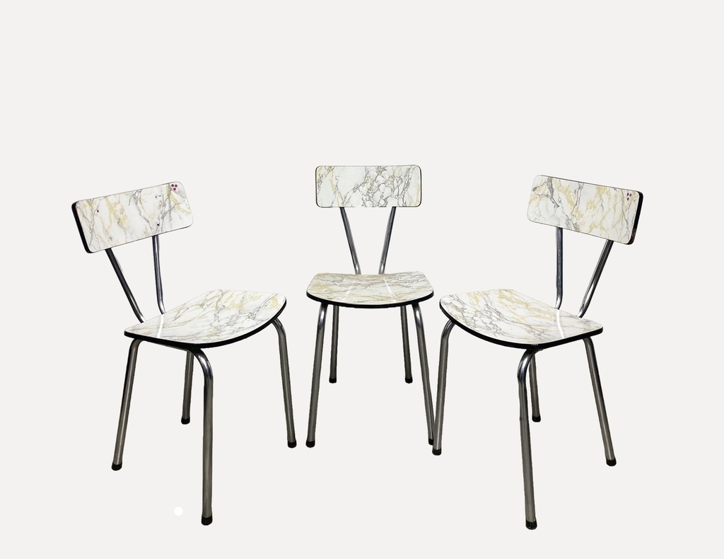 Retro Faux Marble Dining Chairs Trio