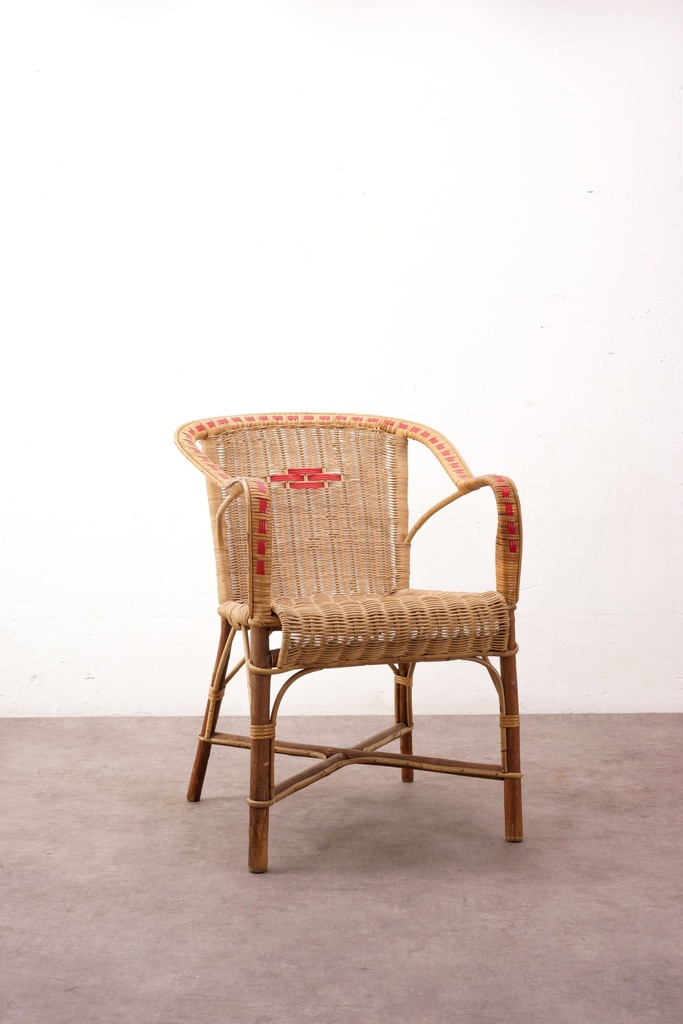 Bohemian Wicker Armchair with Red Accents