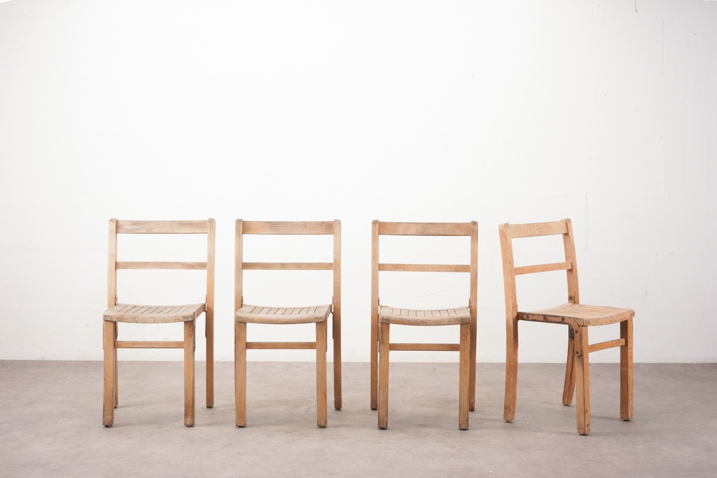 Rustic Wooden Dining Chairs Set of Four