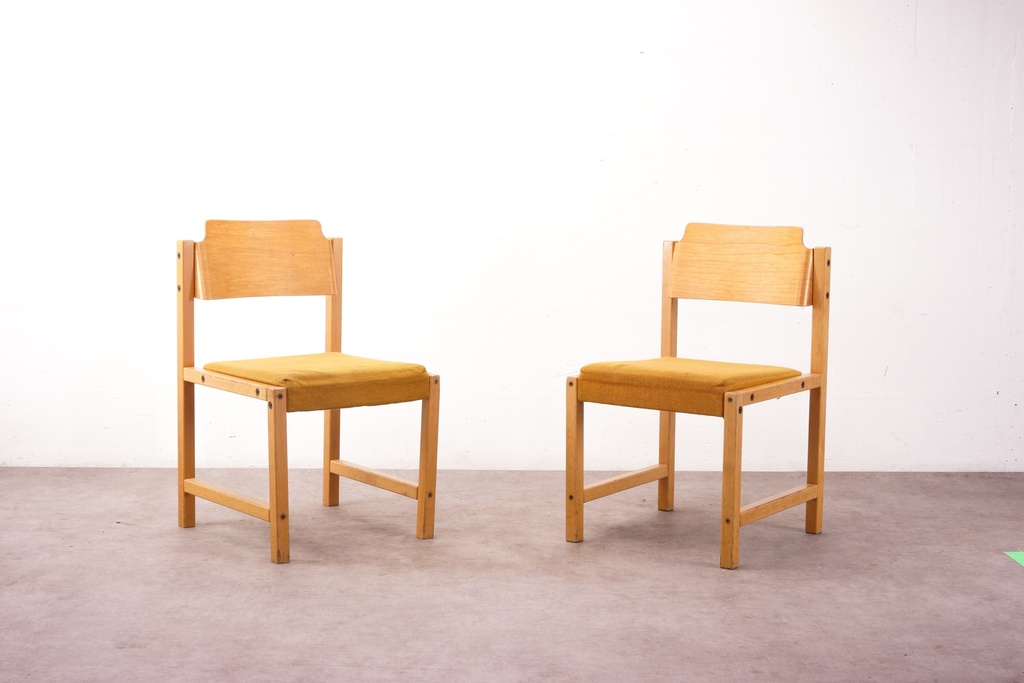 Pair of Vintage Mid-Century Modern Wooden Chairs with Mustard Upholstered Seats