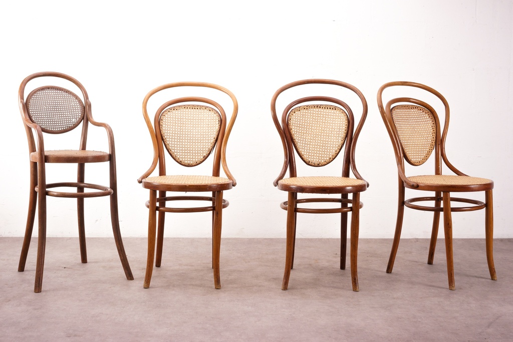 Vintage Bentwood and Cane Dining Chairs with Matching Barstool Set
