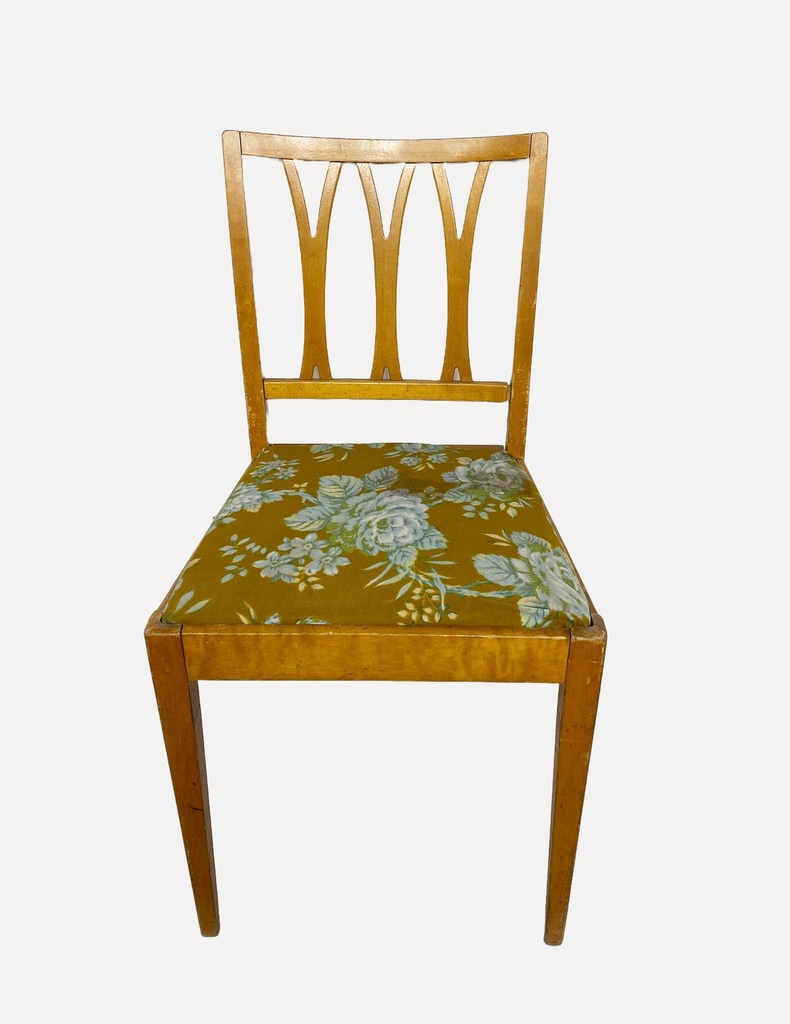 Vintage Wooden Chair with Floral Upholstered Seat