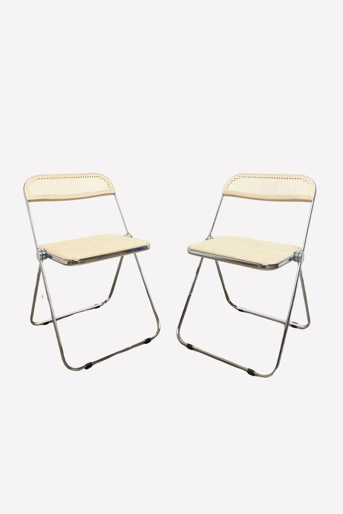 Modern Rattan Folding Chairs with Chrome Frame