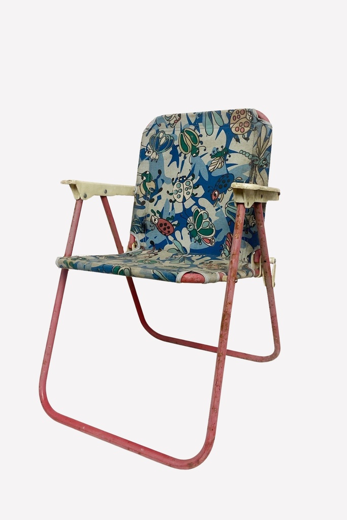 Vintage Children's Bug-Print Folding Chair