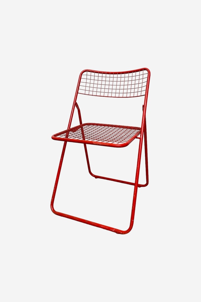 Vintage Red or Yellow Wire Grid Folding Chair