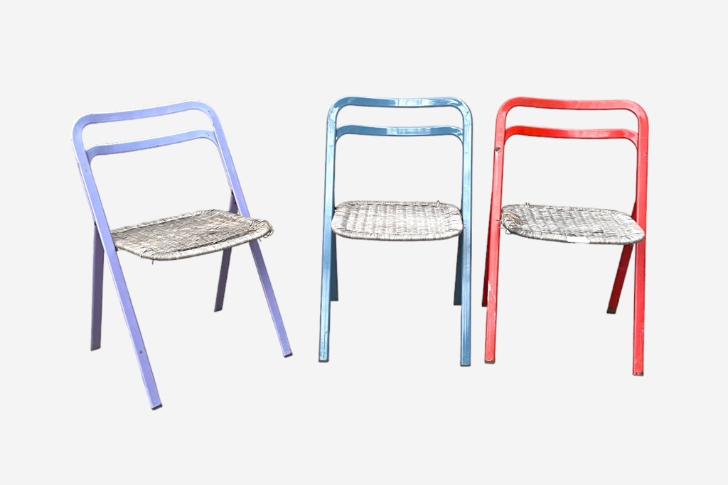 Retro Woven Seat Metal Folding Chairs - Set of 3