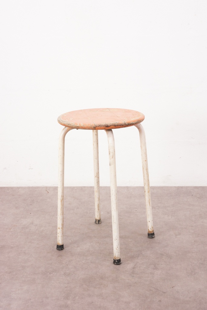 Vintage Industrial Metal Stool with Weathered Seat
