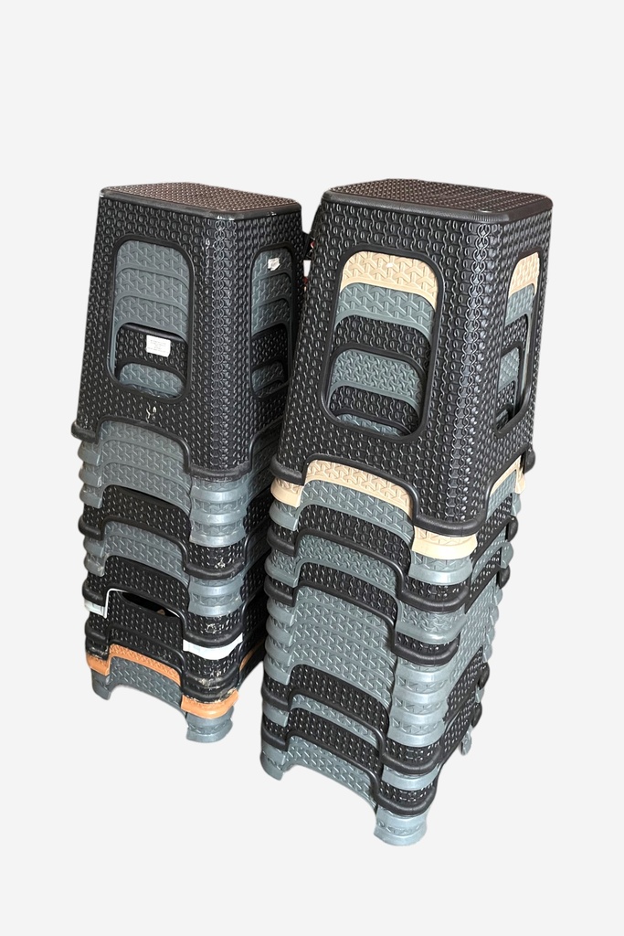 Stacked Black and Gray Plastic Stools