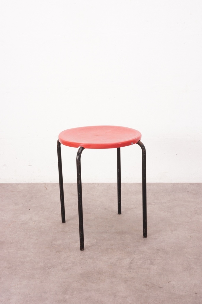 Vintage Red Plastic Stool with Black Metal Legs