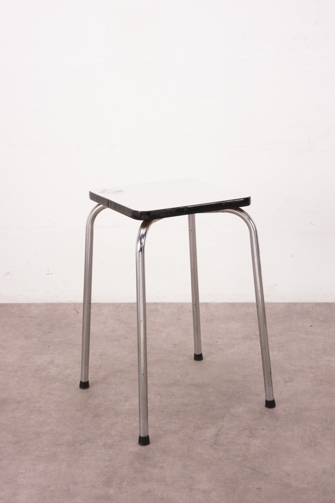 Vintage Industrial Metal Stool with Black Laminate Top