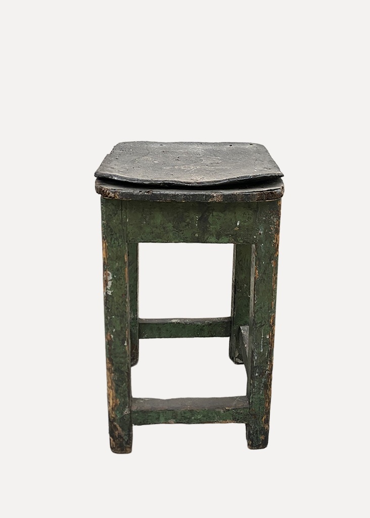 Rustic Green Distressed Wooden Stool