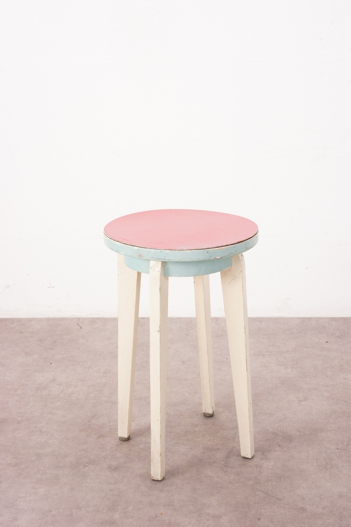 Vintage Pastel Pink and Blue Wooden Stool