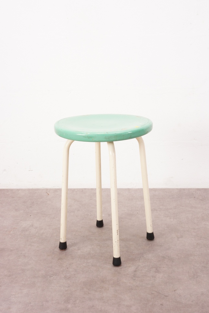 Retro Mint Green Metal Stool with Cream Legs