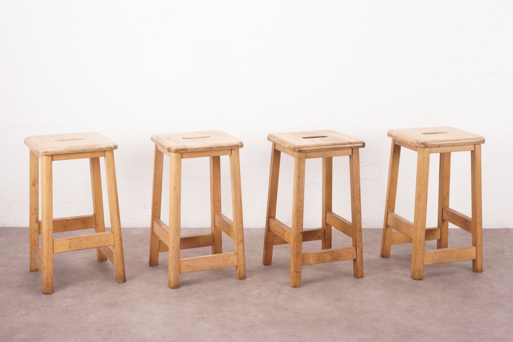Set of Four Vintage Wooden Workshop Stools