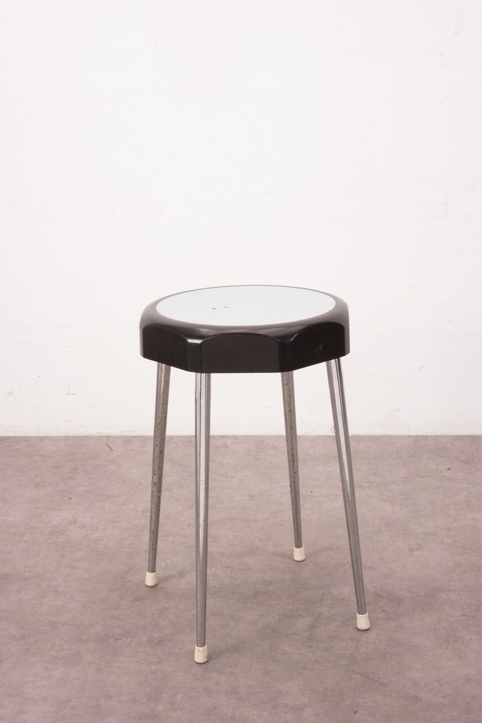 Vintage Black and Chrome Four-Leg Stool