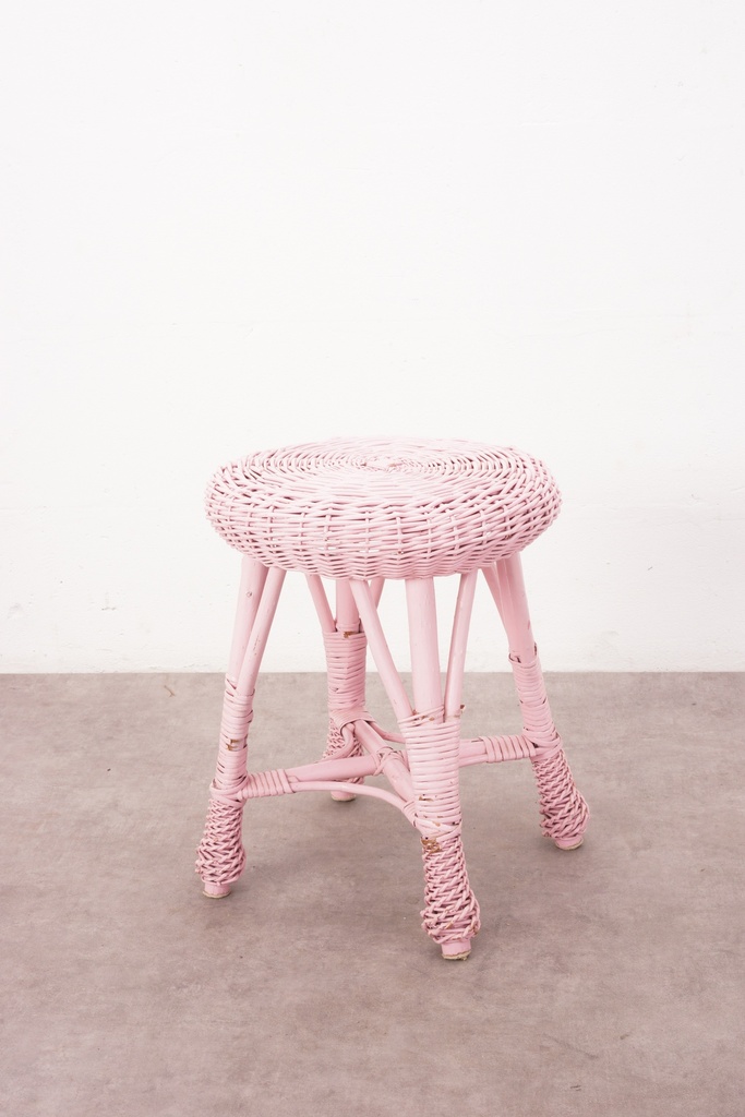 Powder Pink Wicker Stool