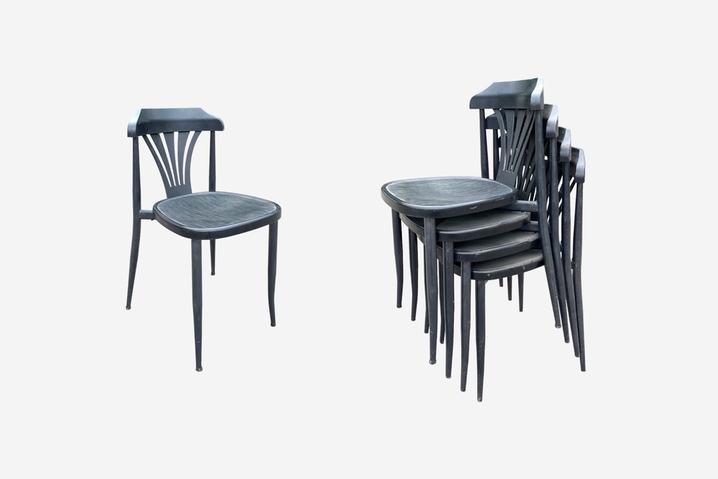 Stackable Black Bentwood Chairs Set