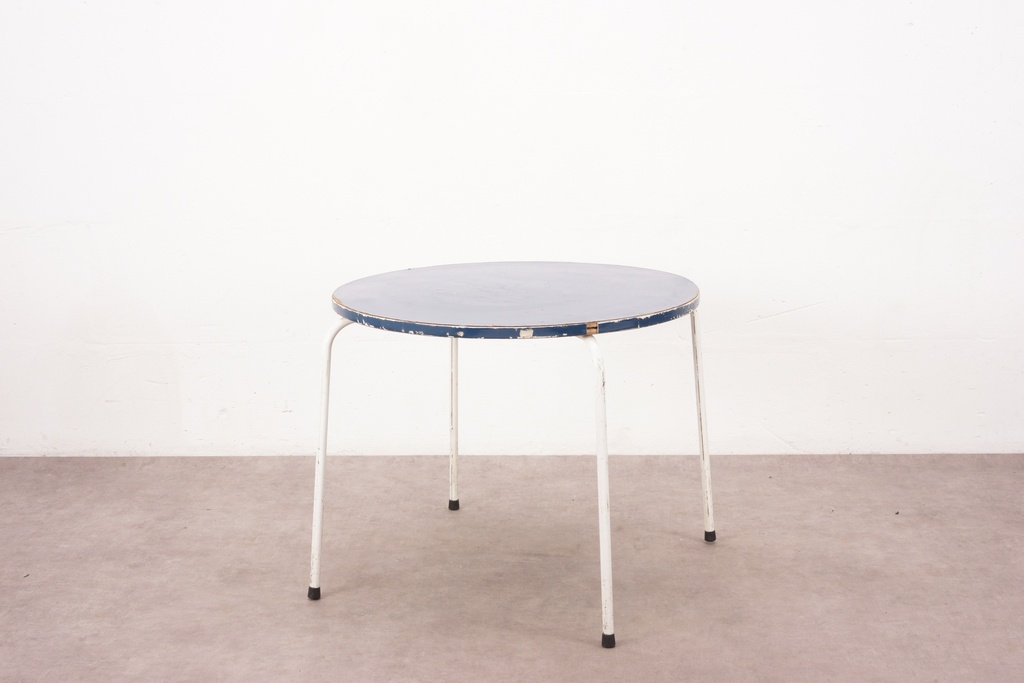 Vintage Blue-Topped Metal Café Table
