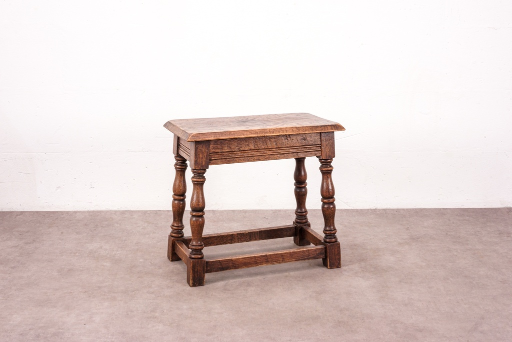 Rustic Vintage Wooden Stool with Turned Legs