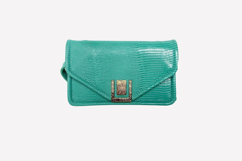 Emerald Faux-Lizard Envelope Clutch with Gold Accent