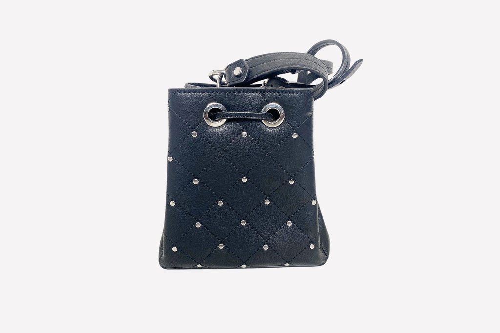 Black Quilted Studded Bucket Bag
