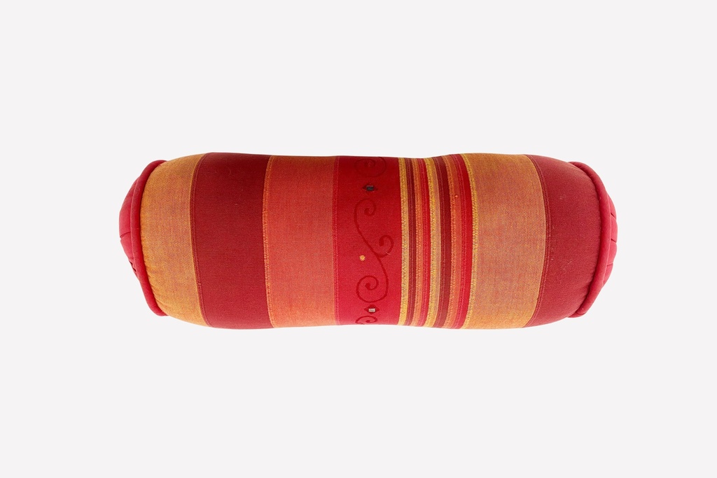 Striped Red and Gold Cylindrical Bolster Pillow