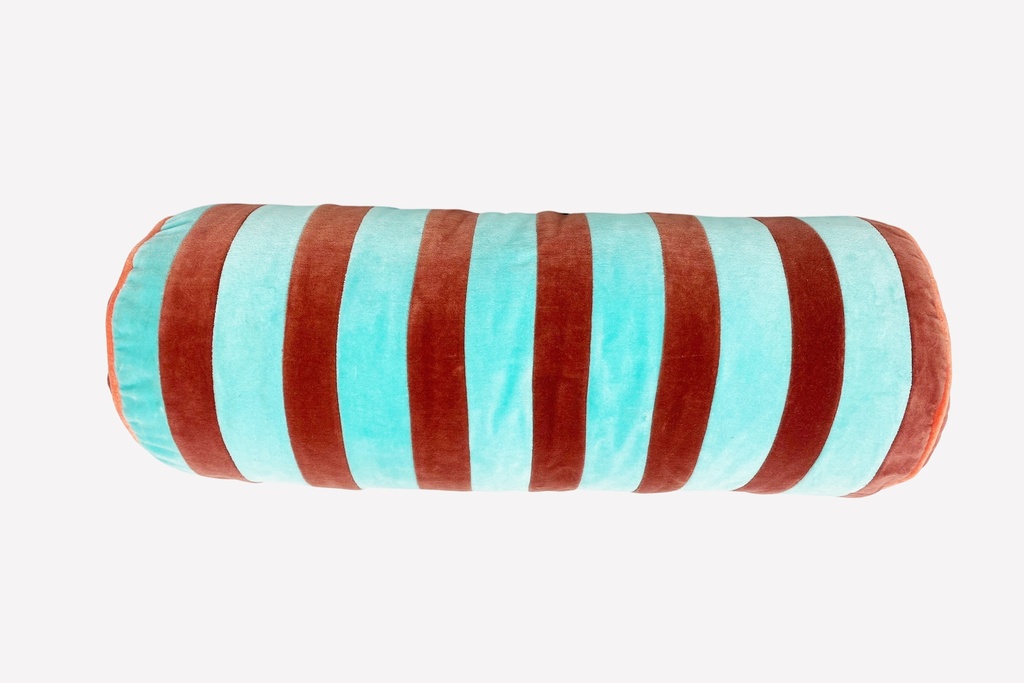 Aqua and Rust Striped Bolster Pillow