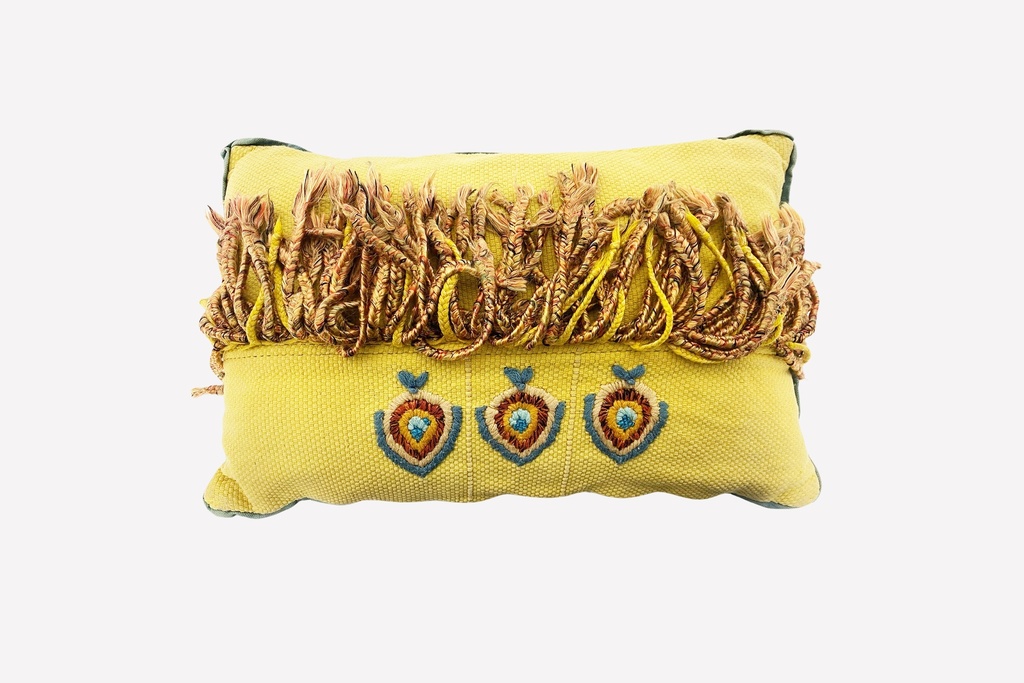 Golden Fringe Embroidered Accent Pillow