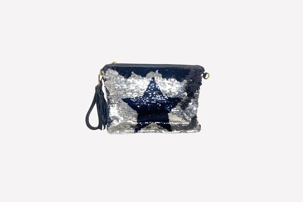 Silver Sequin Star Wristlet Clutch