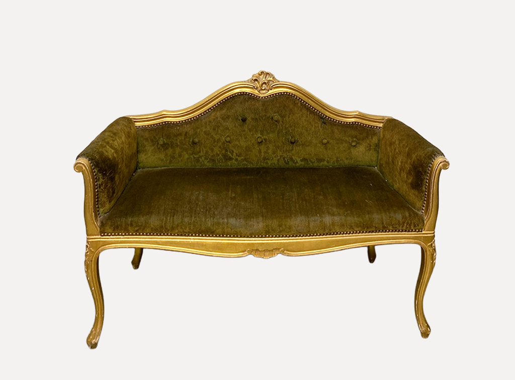 Khaki and gold sofa