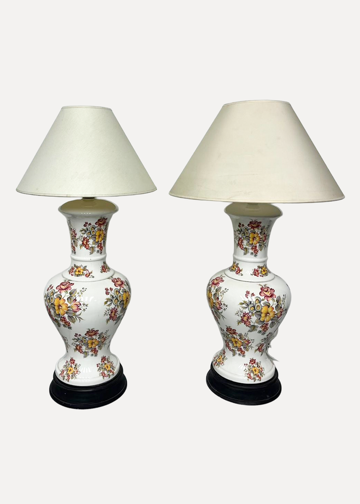 Duo white ceramic with flowers table lamp