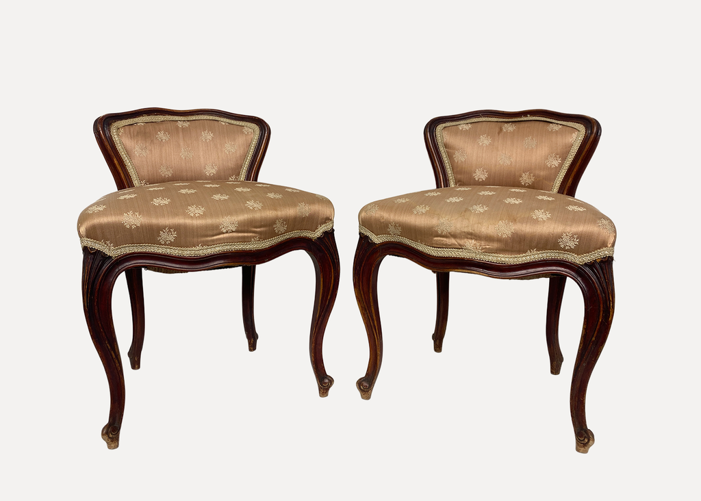 Pair Of Wooden And Fabric Chairs