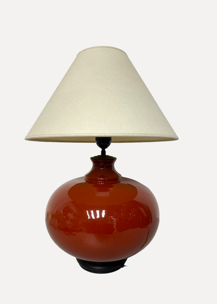 Brown and round table lamp