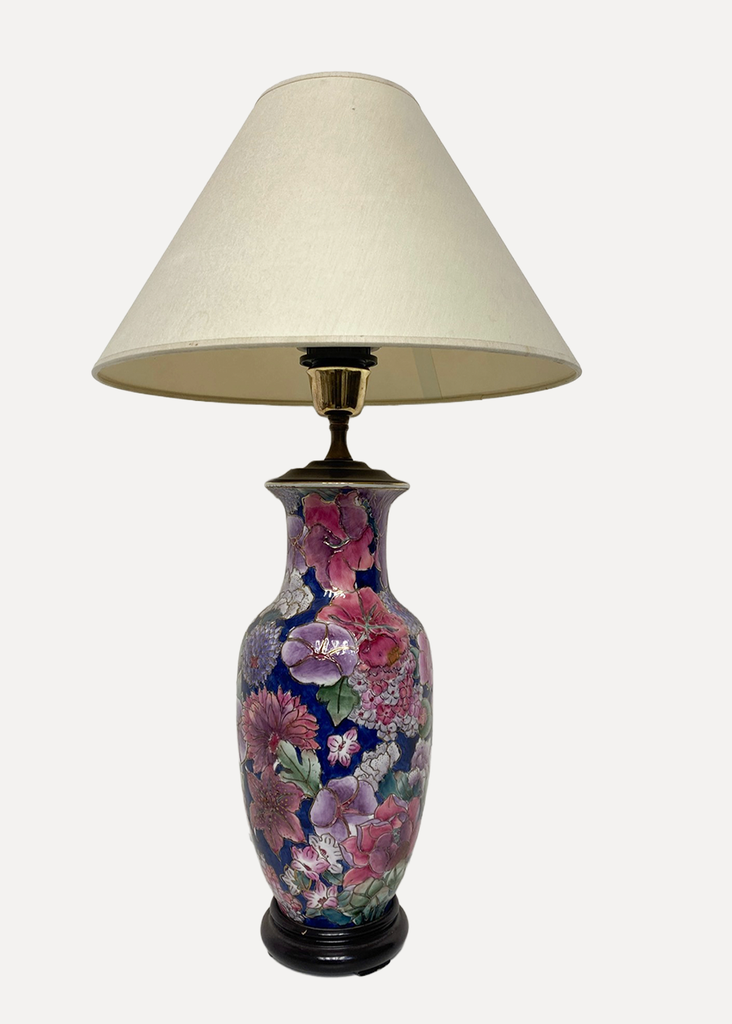 Ceramic Pink and Purple Flowers Table Lamp
