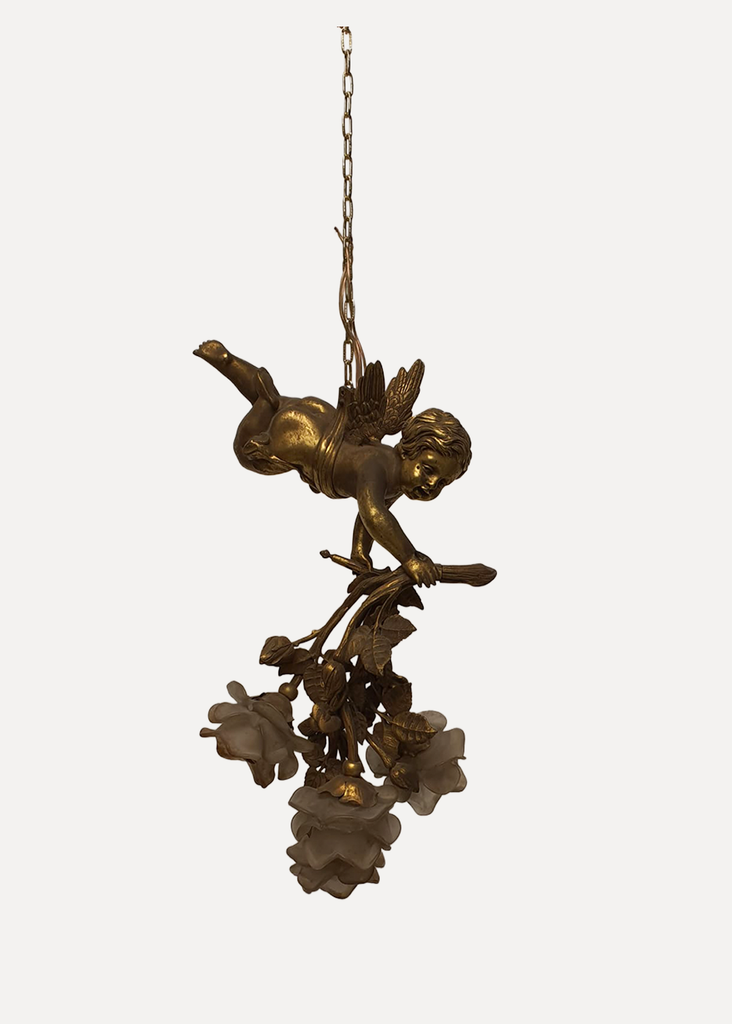 [LIG-HAN-168] Hanging Golden Cherub With Light Flower