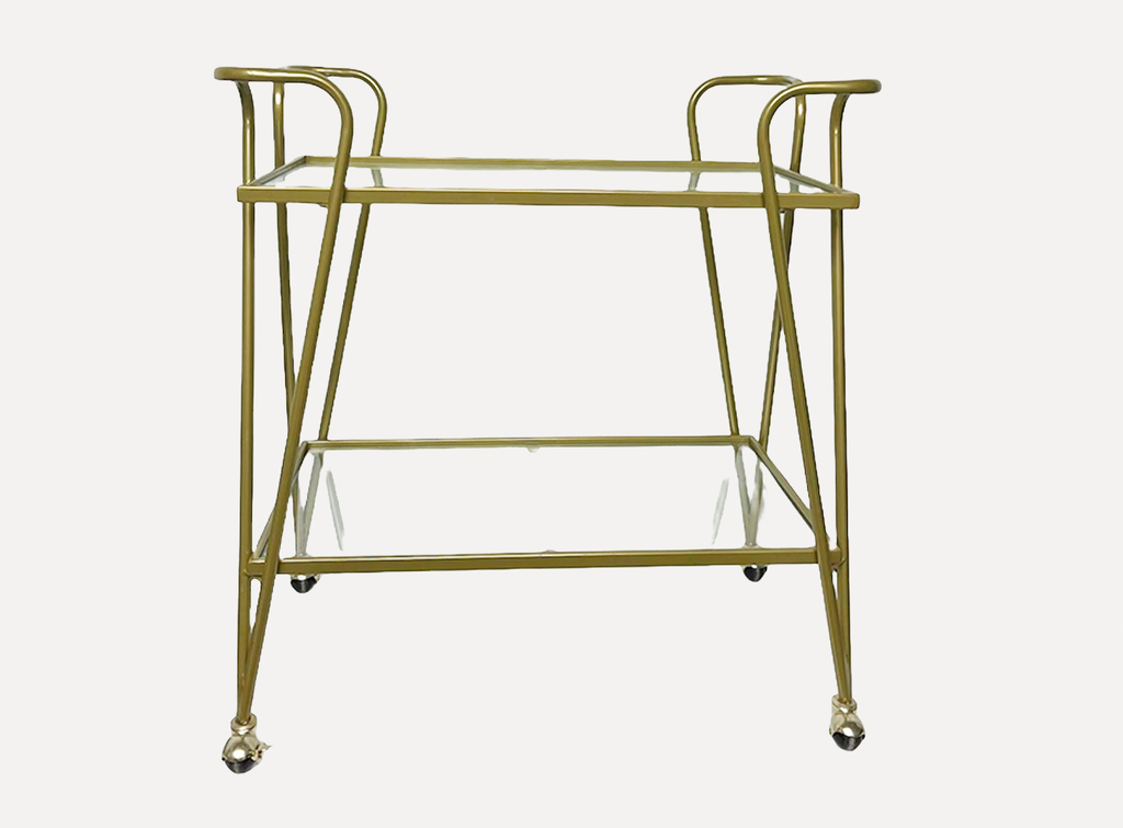 2 Tiered Glass And Gold Serving Cart