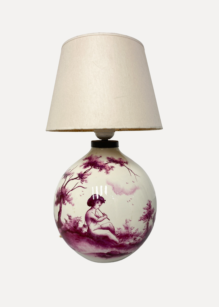 White and purple Round Ceramic Table Lamp