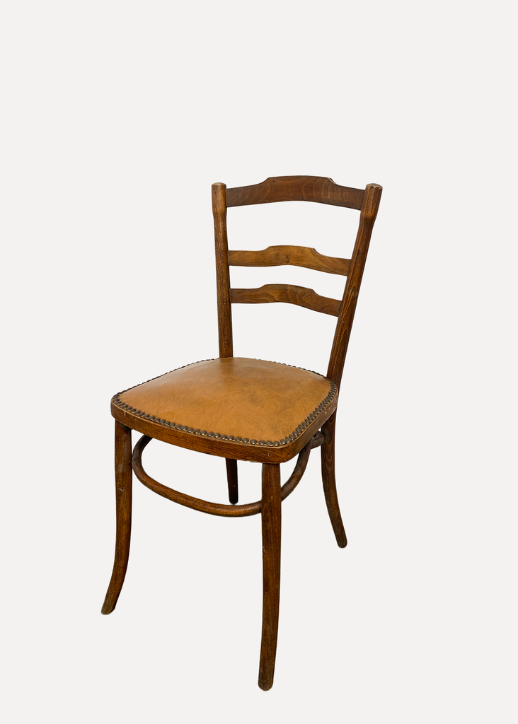 Wood Dining Seating With Orange leather Seat