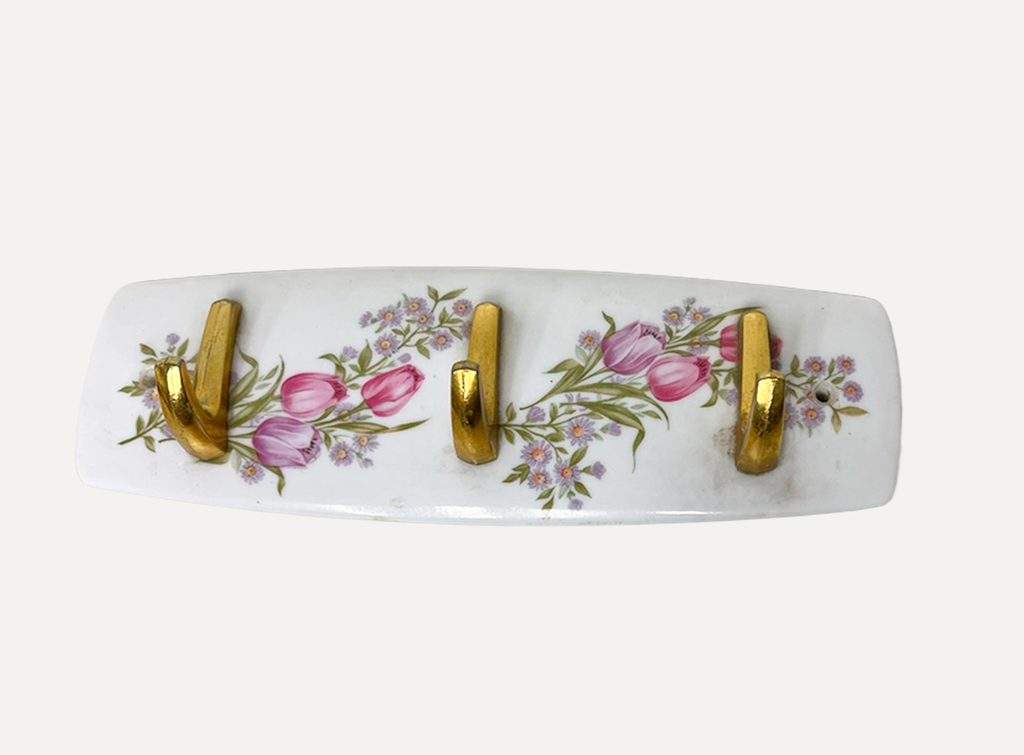 Gold And Whiteceramic With Flowers Coat Rack